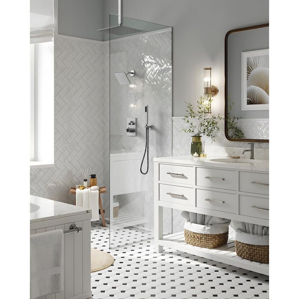 Multiple Press Dual 7-Spray Ceiling Mount Anti Scald 12 in. Fixed and Handheld Shower Head 2.5GPM Chrome Valve Included