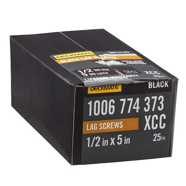 DECKMATE 1/2 in. x 5 in. Black Exterior Hex Head Lag Screw (25-Pack)