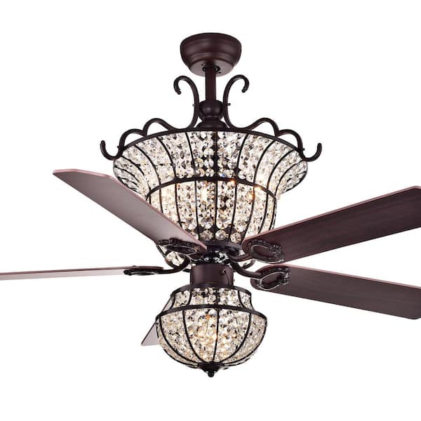Warehouse of Tiffany Charla 52 in. Bronze Indoor Remote Controlled Ceiling Fan with Light Kit