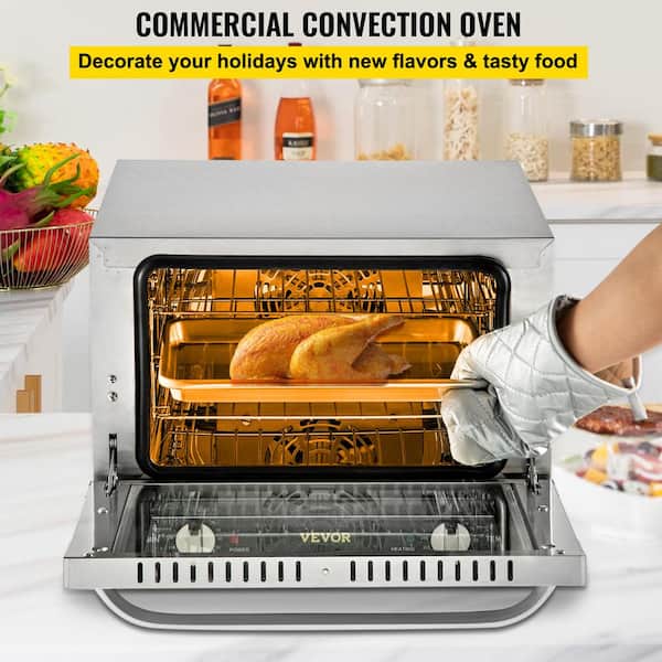 VEVOR Commercial Convection Oven, 21L/19Qt, Quarter-Size Conventional Oven Countertop, 1440W 3-Tier Toaster w/ Front Glass Door, Electric Baking Oven