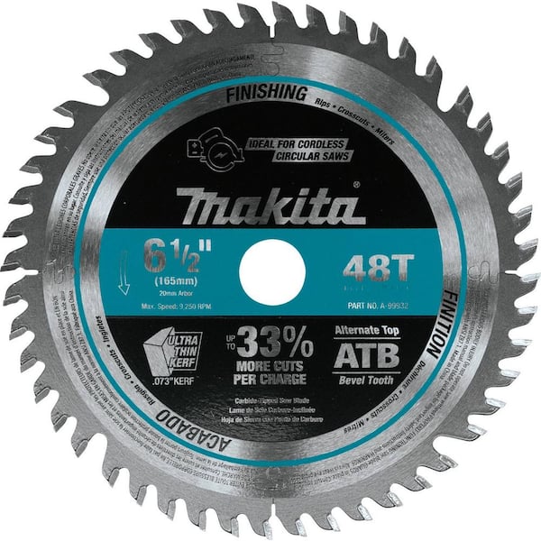 Makita 6-1/2 in. 48T Carbide Tipped Cordless Plunge Saw Blade, Wood