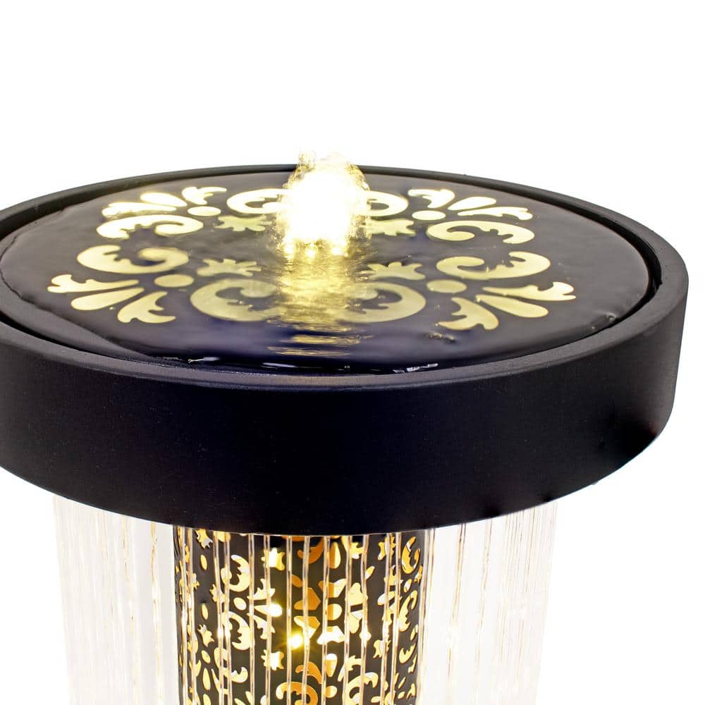 Tall Black Zinc Outdoor Water Fountain with Warm White LED Lights