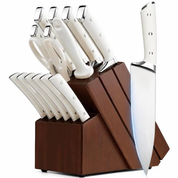 15-Piece German High Carbon Steel Kitchen Knife Set with FSC Wooden Block Honing Steel and Steak Knives