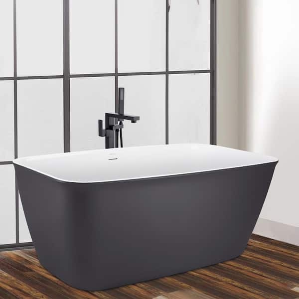 Mokleba 59 in. x 28 in. Freestanding Acrylic Double Slipper Flatbottom Center Drain Non-Whirlpool Soaking Bathtub in Gray
