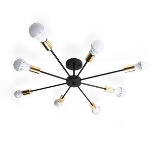 35.4 in. 8 -Light Black Indoor Industrial Semi-Flush Mount Sputnik Ceiling Lighting