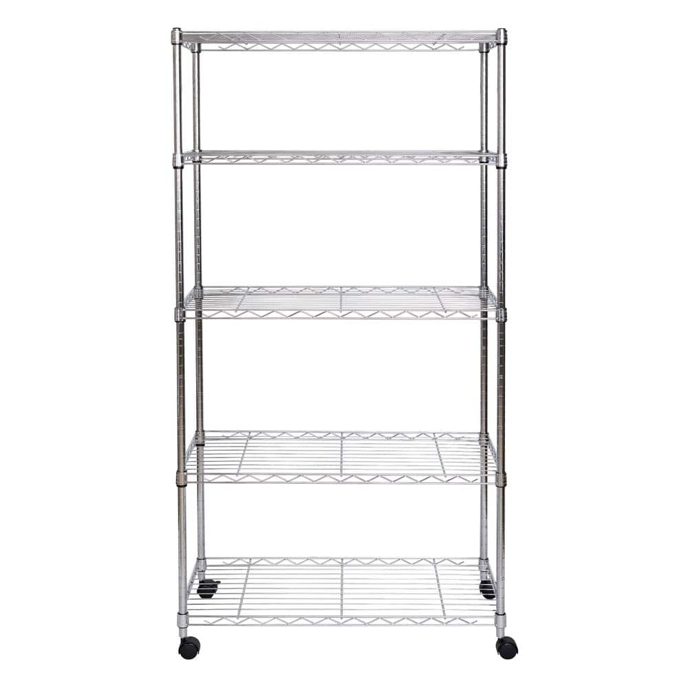 Seville Classics Chrome 5-Tier Steel Wire Shelving Unit with Wheels, 30"W x 61.5"H