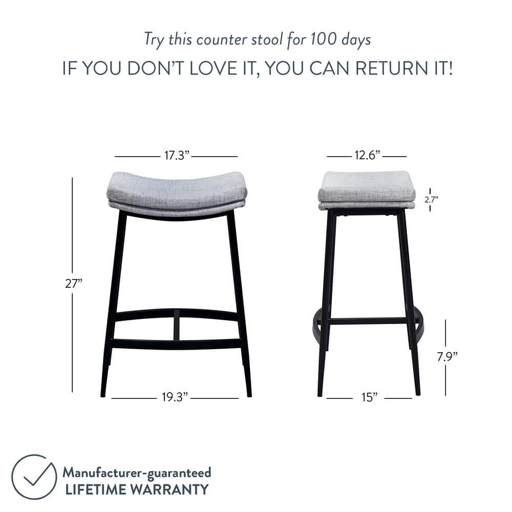 Arlo 27" Grey Upholstered Saddle Seat Backless Bar Stools, Set of 2