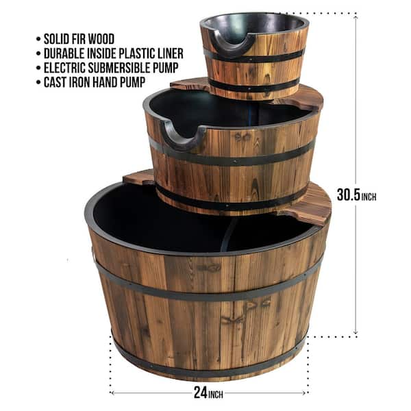 Wood 3-Tiered Cascading Washtub Fountain