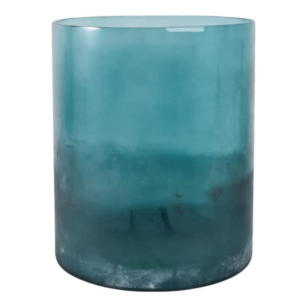 Blue 12 in. Glass Frosted Bottom Hurricane Candle Holder