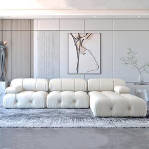 103.95 in. Convertible Modular Minimalist Sofa Free Combination L-Shaped 4 Seater Velvet Sectional with Ottoman, Beige