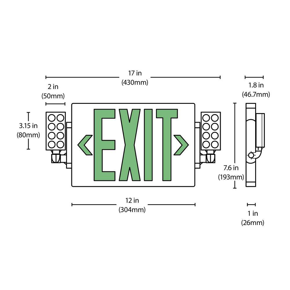 Slim Green LED Emergency Exit Sign with Battery Backup