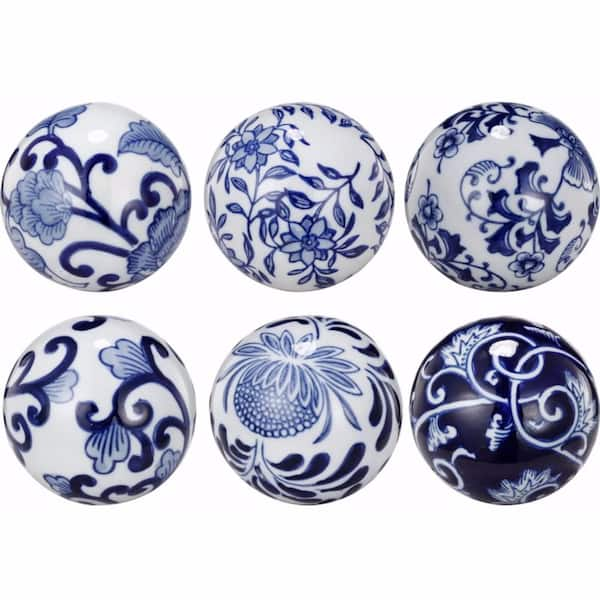 Benzara White and Blue Flashy Ceramic Decorative Orbs (Set of 6 ...