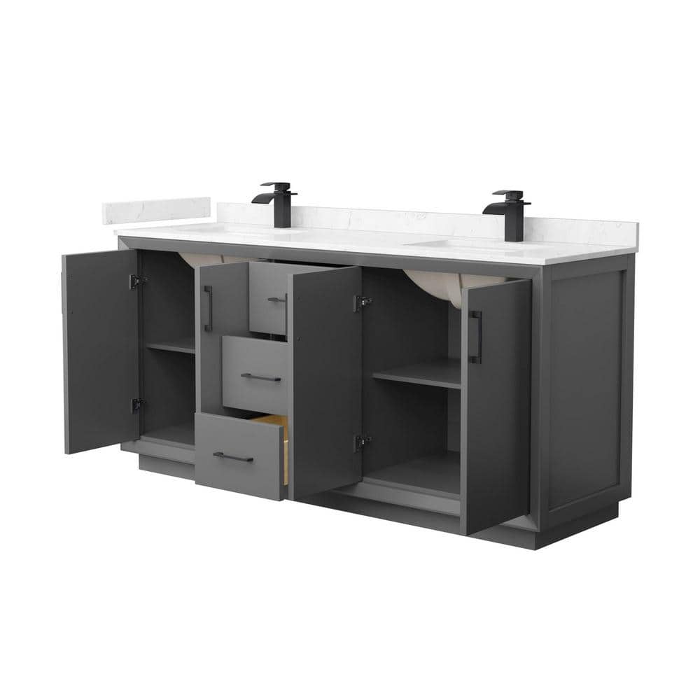Strada 72'' Dark Gray Double Freestanding Vanity with Cultured Marble Top