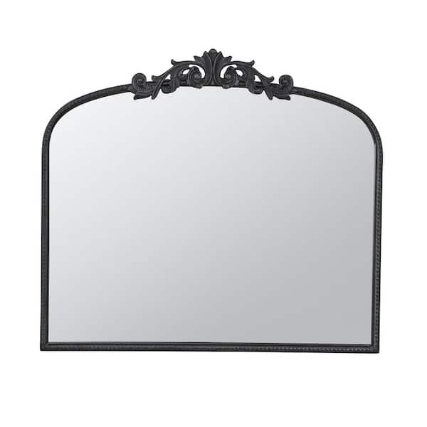 Unbranded Black 40 in. W x 31.2 in. H Classic Arched Metal Framed Mirror for Wall