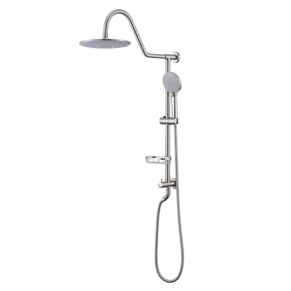 Tahanbath 5 -Spray Patterns 8 in. 2.5 GPM Rain Wall Mount Dual Shower Heads with Handheld Shower System in Brushed Nickel