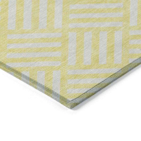 Yellow, Ivory 10 ft. x 14 ft. Woven Geometric Polyester Rectangle Indoor/Outdoor Area Rug