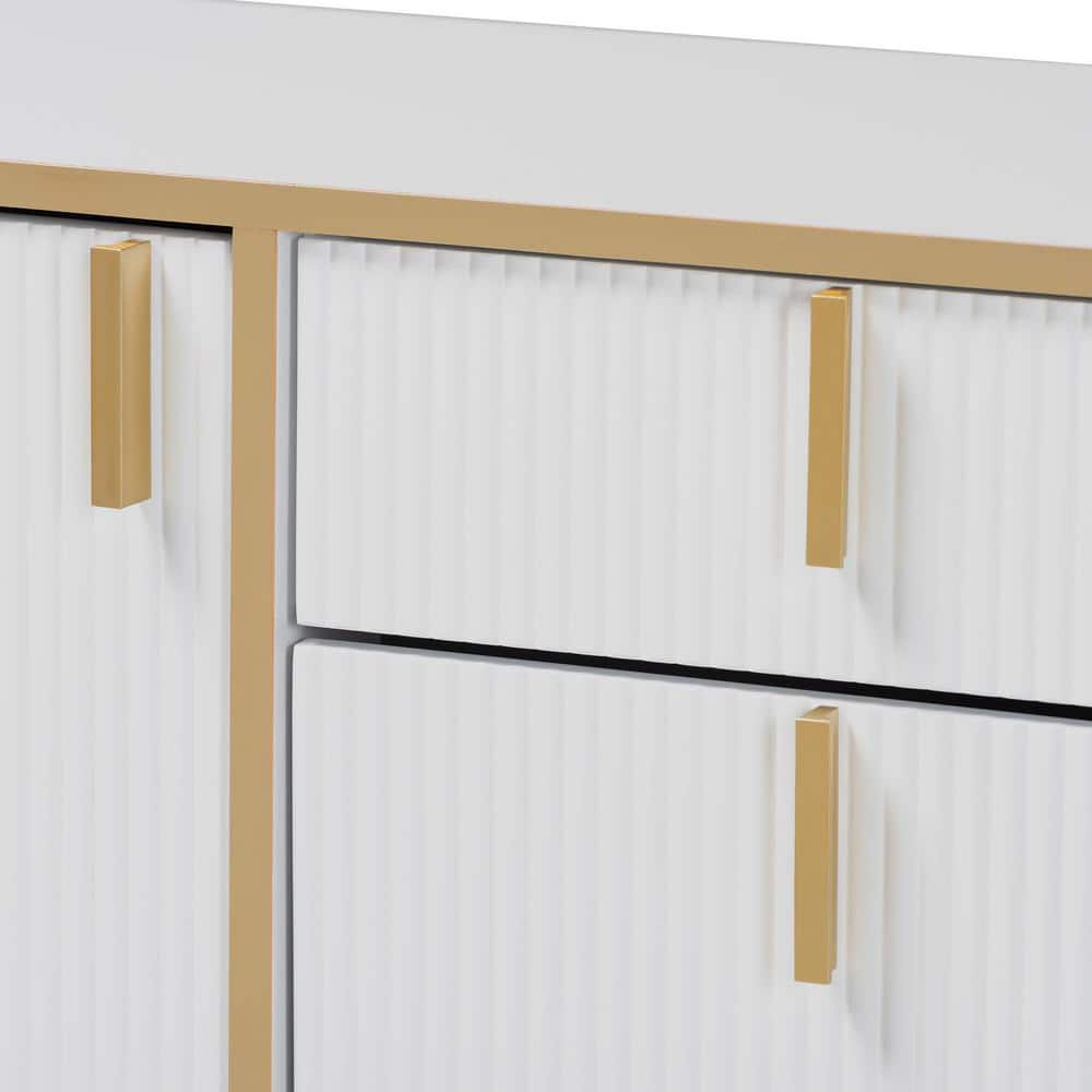 Lilac White Wood and Gold Metal 2-Door Shoe Cabinet