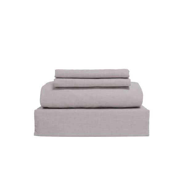 Lintex 400-Thread Count 4-Piece Cloud Grey Solid 100% Cotton with Lyocell Queen Sheet Set