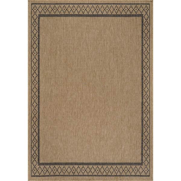 Natural 10 ft. x 14 ft. Solid Washable Modern Indoor Outdoor Area Rug