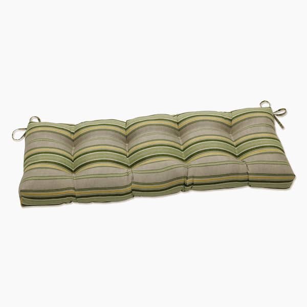 Pillow Perfect Striped Rectangular Outdoor Bench Cushion in Green