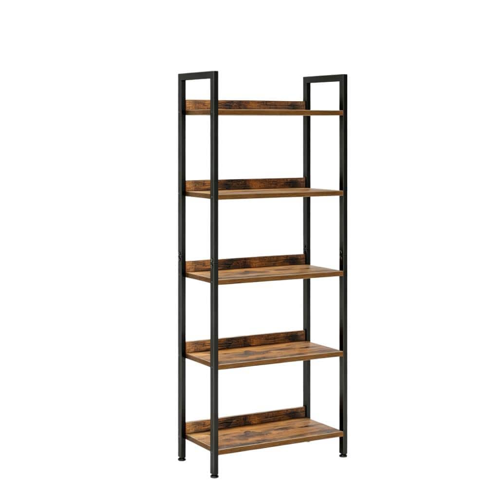 Angel Sar 5 Tier Vintage Bookshelves, Home Office Bookcase Shelf Storage Organizer, Free Standing Storage Shelving Unit