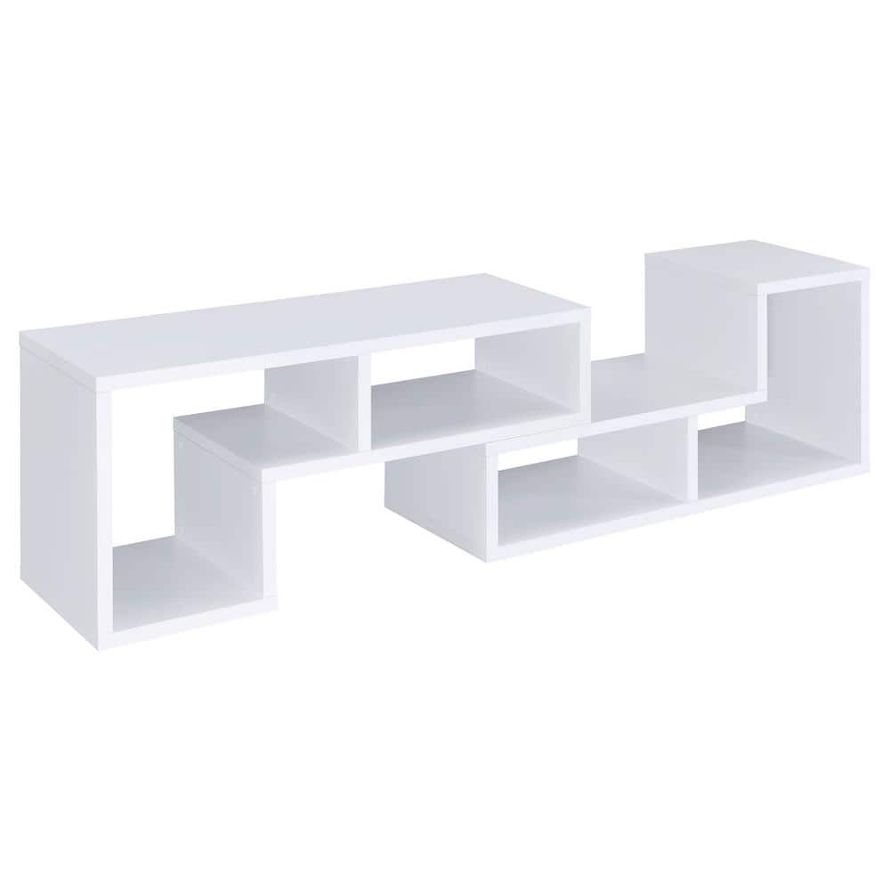 Modern White Convertible TV Console and Bookcase with L-Shaped Shelves