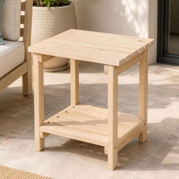 20 in. Tall Natural Rectangular Wood Outdoor Side Table