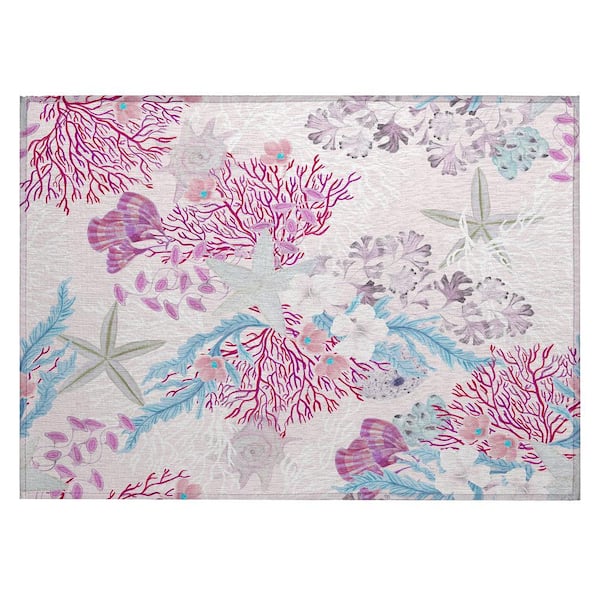 Surfside Pink 1 ft. 8 in. x 2 ft. 6 in. Geometric Indoor/Outdoor Area Rug