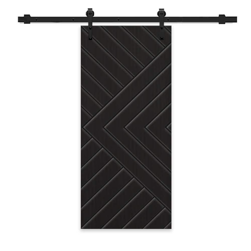 Chevron Arrow 24 in. x 80 in. Fully Assembled Black Painted MDF Modern Sliding Barn Door with Hardware Kit price history on PriceWatchPro