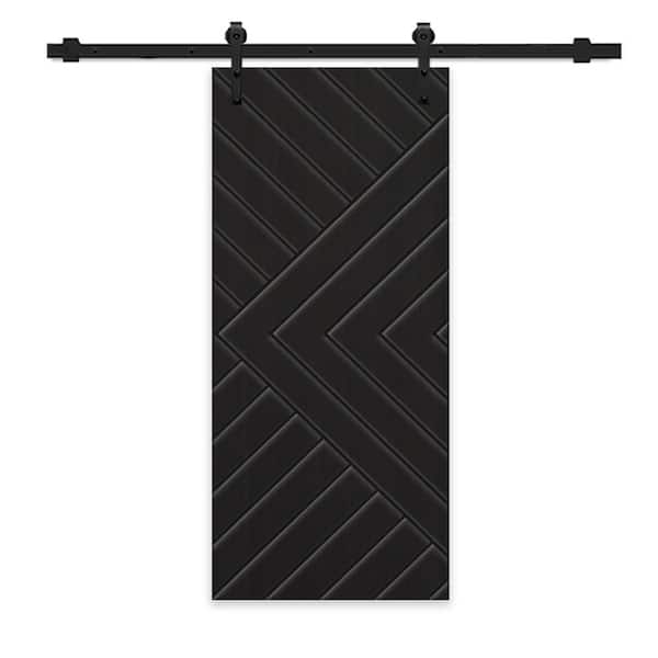 CALHOME Chevron Arrow 36 in. x 80 in. Fully Assembled Black Stained MDF Modern Sliding Barn Door with Hardware Kit