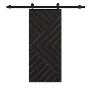 Chevron Arrow 32 in. x 96 in. Fully Assembled Black Stained MDF Modern Sliding Barn Door with Hardware Kit