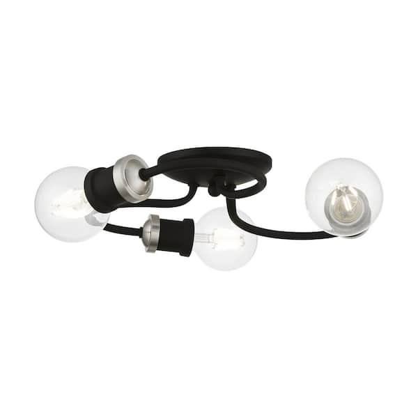 AVIANCE LIGHTING Engelmann 13 in. 3-Light Black Flush Mount with Brushed Nickel Accents