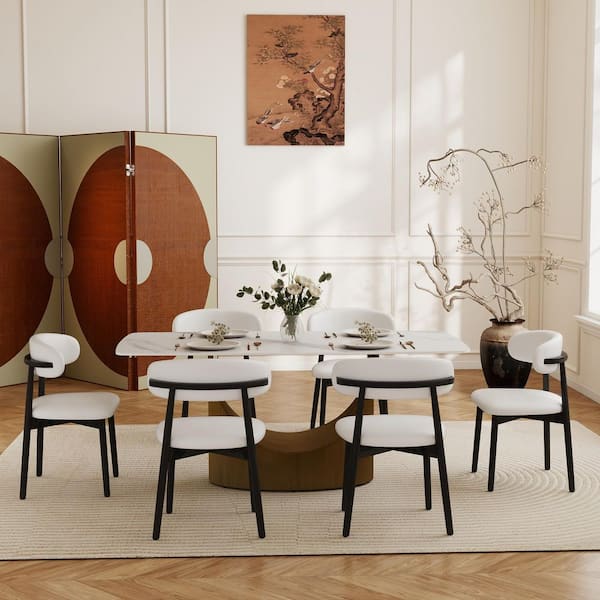 Set of 6, Upholstered Faux Leather Dining Chair with Wood Legs in Black