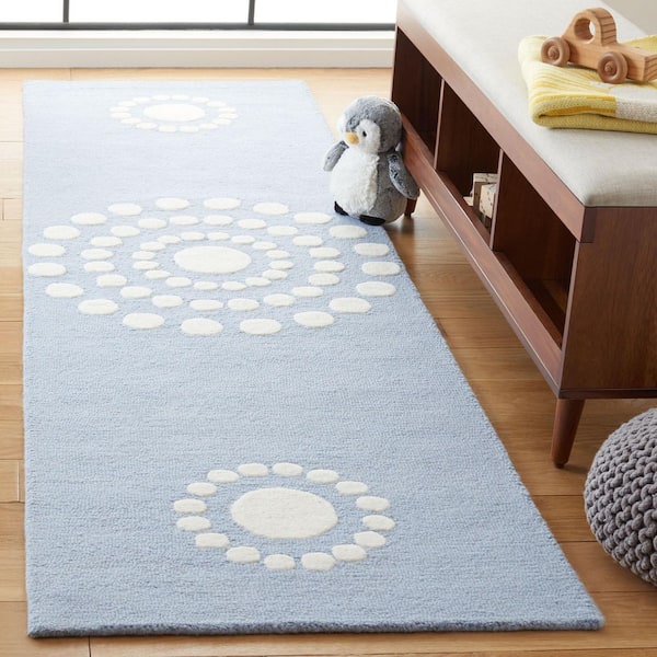 Kids 2 ft. x 8 ft. Blue/Ivory Floral Polka-Dot Runner Rug