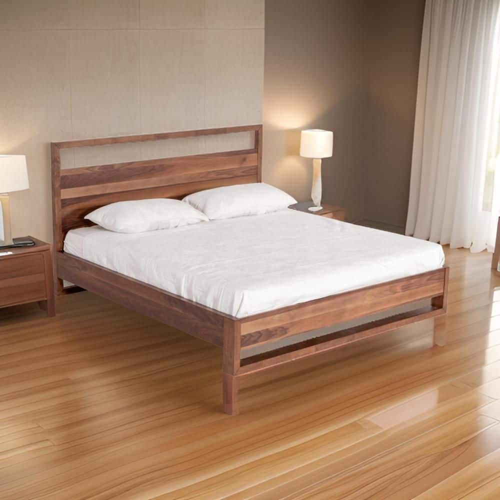 Lina Walnut Brown Wood Frame Queen Panel Bed with Plank Style Tall Headboard price history on PriceWatchPro