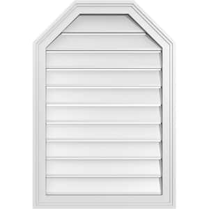 22 in. x 32 in. Octagonal Top Surface Mount PVC Gable Vent: Functional with Brickmould Frame