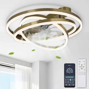 Becca 24 in. DIY Shade LED Indoor Bronze Smart APP Control Modern Flush Mount Ceiling Fan with Light, Remote Included