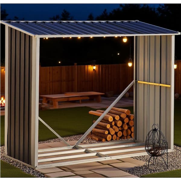 70.9 in. Steel Log Storage Shed, Log Holder with Roof for Backyard Garden Patio Porch