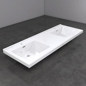 60 in. W x 22 in. D Solid Surface Resin White Vanity Top Rectangular Double Sink Bathroom Vanity Top in Glossy White