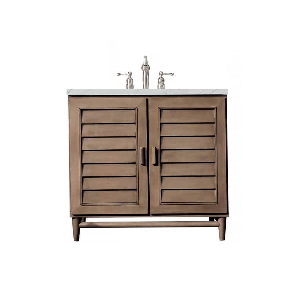 James Martin Vanities Portland 36.0 in. W x 23.5 in. D x 34.3 in. H Bathroom Vanity in Whitewashed Walnut with Ethereal Noctis Quartz Top -  620-V36-WW-3ENC