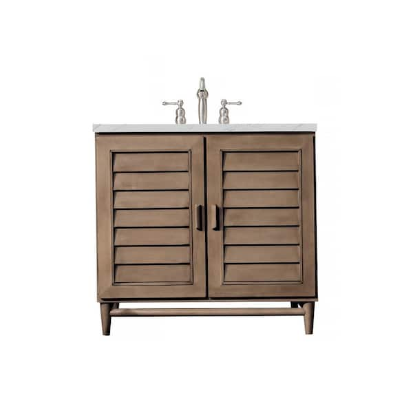 Portland 36.0 in. W x 23.5 in. D x 34.3 in. H Bathroom Vanity in Whitewashed Walnut with Ethereal Noctis Quartz Top