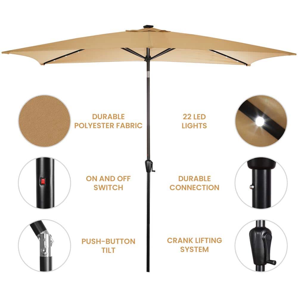 Nude Rectangular Steel Outdoor Umbrella with Solar LED Lights