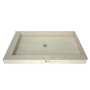 Redi Base 48 in. L x 42 in. W Corner Double Threshold Shower Pan Base with Center Drain in Polished Chrome