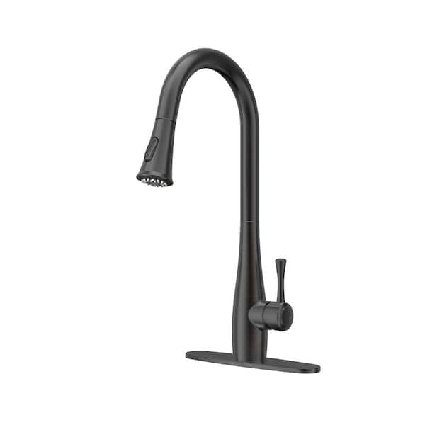 HOMLUX Single-Handle Pull Down Sprayer Kitchen Faucet with Dual Function and Deck Plate in Oil Rubbed Bronze