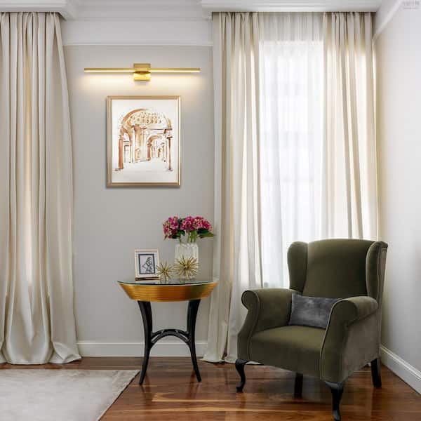 32 in. 1-Light Brushed Gold Rechargeable Battery Operated Wall Sconce 360° Rotatable Dimmable Wall Light with Remote