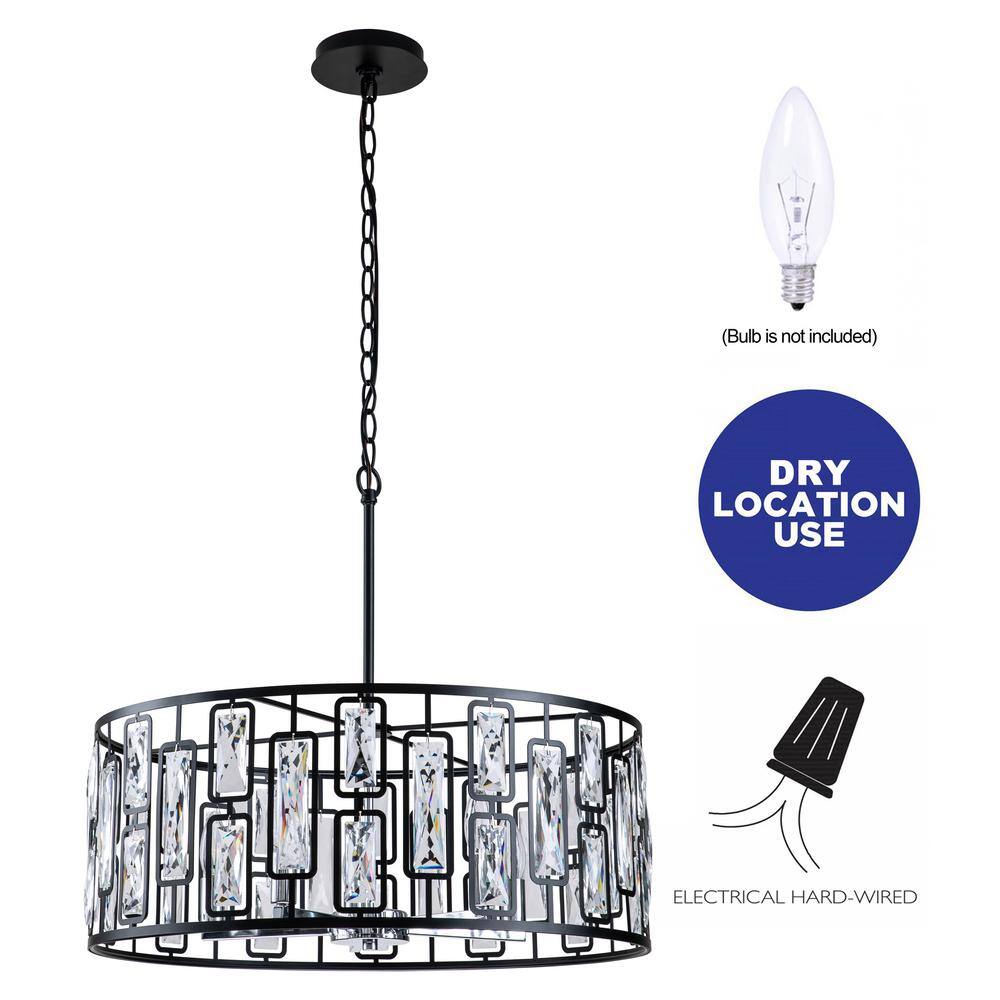 Black and Chrome Crystal Drum Chandelier with Faceted Accents