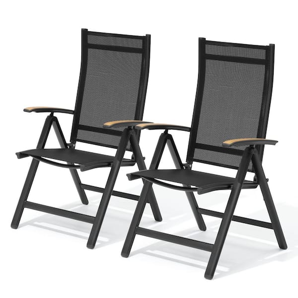 Pellebant Aluminum Portable Outdoor Dining Chairs in Black ( Set of 2 )