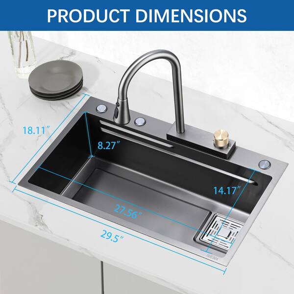 BURCHAIN 30 Inch Stainless Steel Kitchen Sink 16 Gauge Drop In Single Bowl  Workstation Sink 2-Hole Top Mount Kitchen Basin with 5 Accessories (Brushed