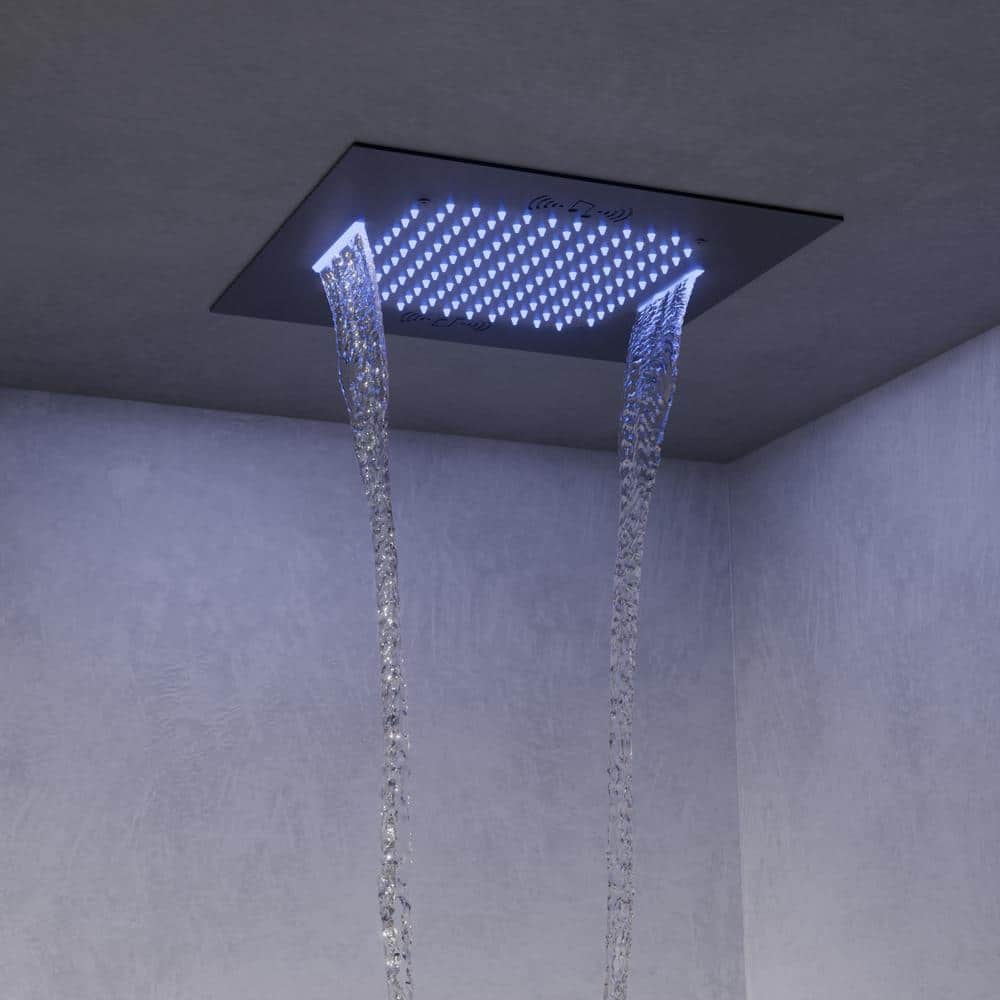 Matte Black 20" LED Ceiling Shower System with Bluetooth Speaker