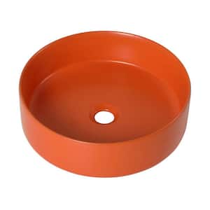 15.7 in. Glossy Orange Ceramic Round Vessel Bathroom Sink